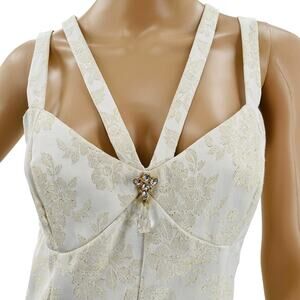 Jessica McClintock for Gunne Sax Cream Brocade Elegant Formal Prom Dress Women S